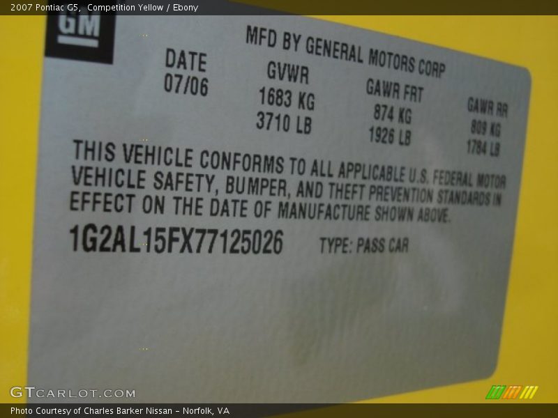 Competition Yellow / Ebony 2007 Pontiac G5