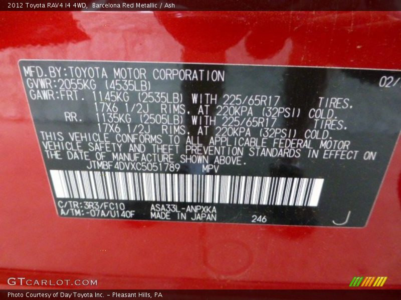 Barcelona Red Metallic / Ash 2012 Toyota RAV4 I4 4WD