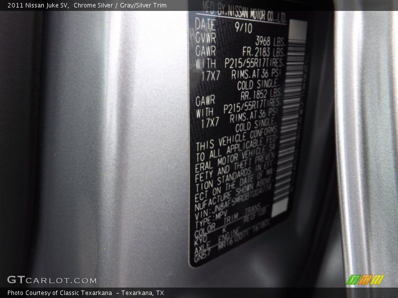 Chrome Silver / Gray/Silver Trim 2011 Nissan Juke SV