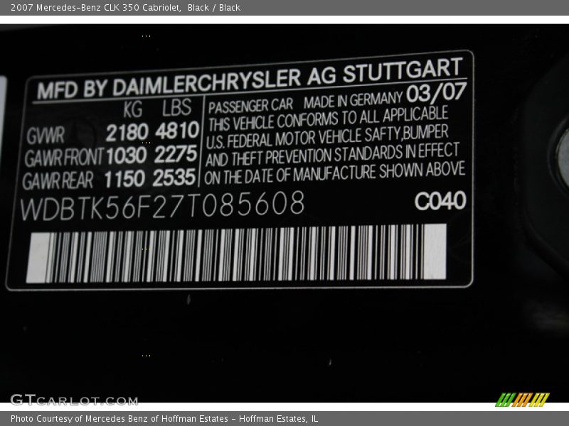 Black / Black 2007 Mercedes-Benz CLK 350 Cabriolet