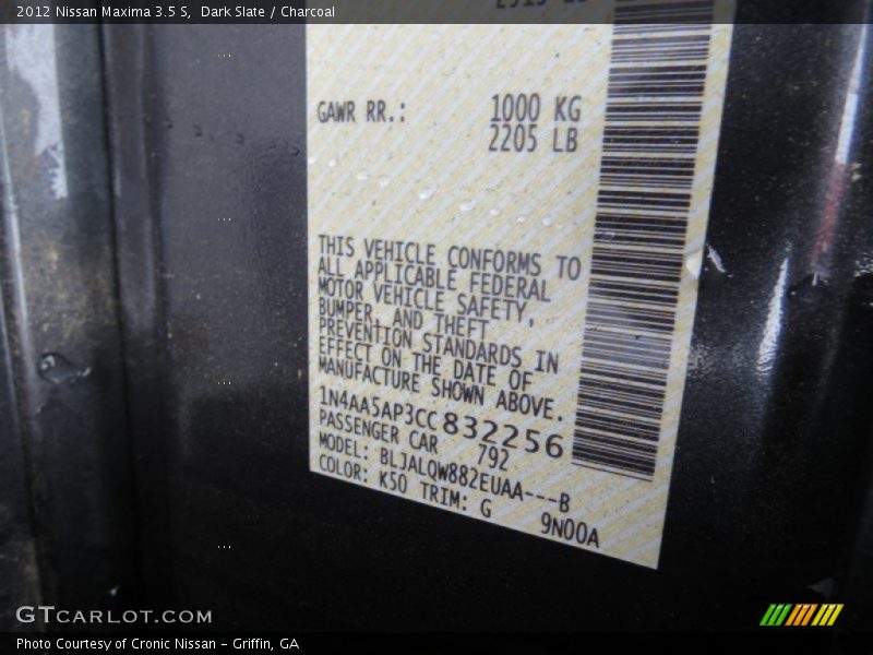 Dark Slate / Charcoal 2012 Nissan Maxima 3.5 S