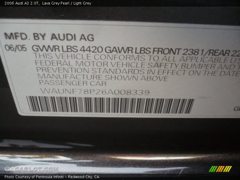 Lava Grey Pearl / Light Grey 2006 Audi A3 2.0T