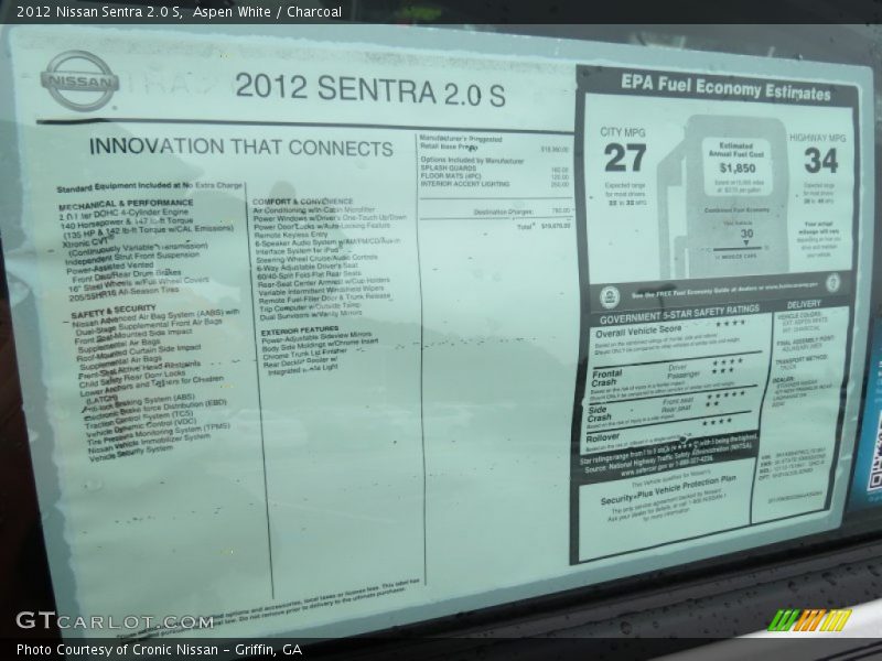 Aspen White / Charcoal 2012 Nissan Sentra 2.0 S