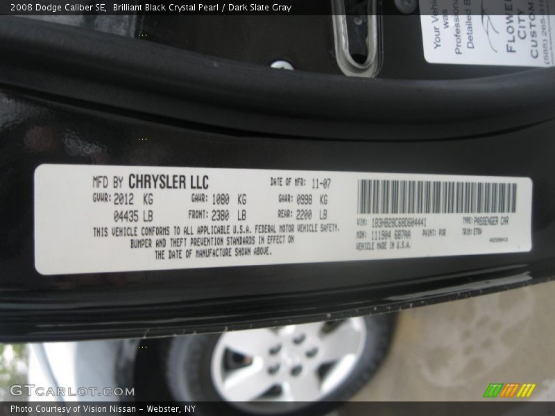 Brilliant Black Crystal Pearl / Dark Slate Gray 2008 Dodge Caliber SE