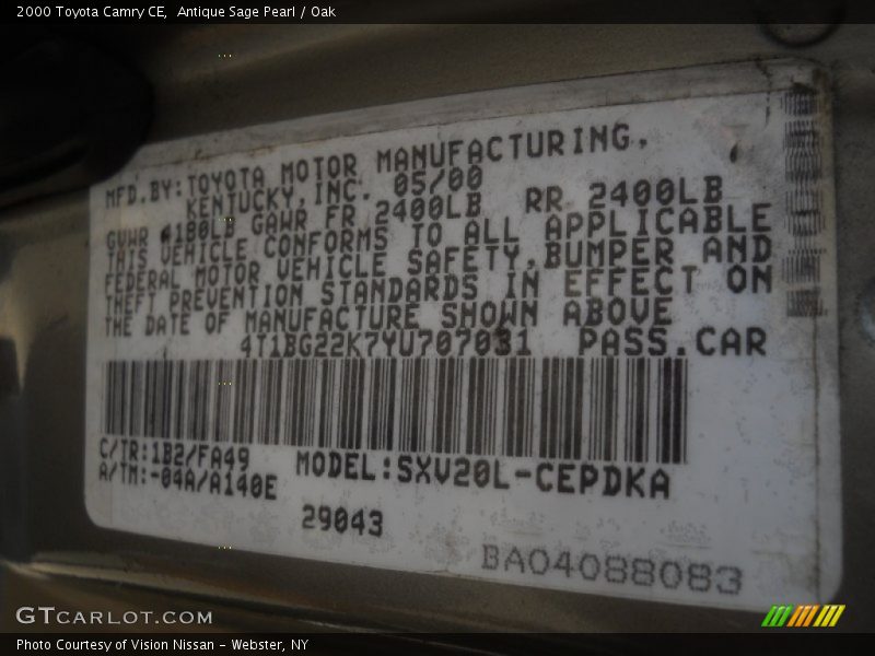 Antique Sage Pearl / Oak 2000 Toyota Camry CE