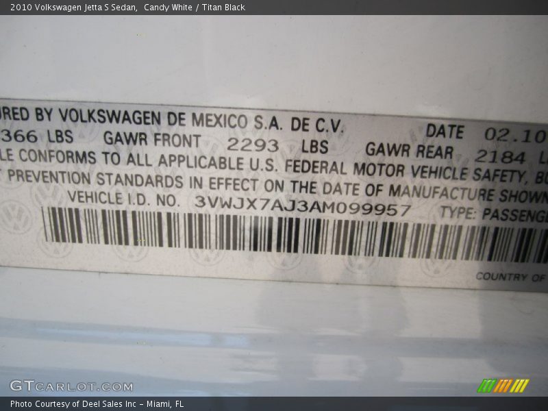 Candy White / Titan Black 2010 Volkswagen Jetta S Sedan