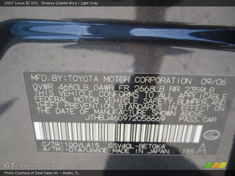 Smokey Granite Mica / Light Gray 2007 Lexus ES 350