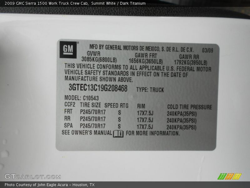 Summit White / Dark Titanium 2009 GMC Sierra 1500 Work Truck Crew Cab