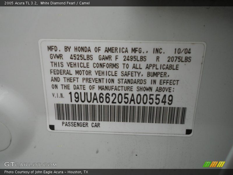 White Diamond Pearl / Camel 2005 Acura TL 3.2