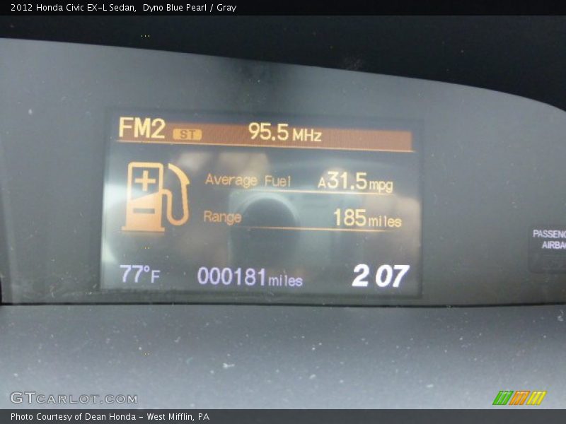 Dyno Blue Pearl / Gray 2012 Honda Civic EX-L Sedan