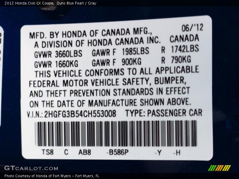 Dyno Blue Pearl / Gray 2012 Honda Civic LX Coupe