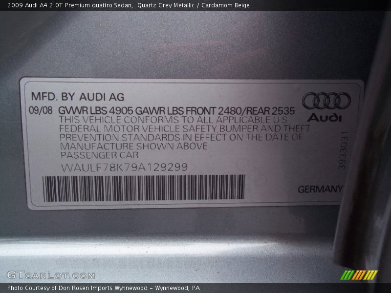 Quartz Grey Metallic / Cardamom Beige 2009 Audi A4 2.0T Premium quattro Sedan