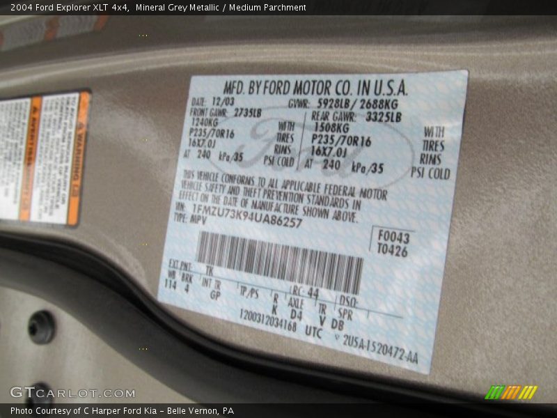Mineral Grey Metallic / Medium Parchment 2004 Ford Explorer XLT 4x4