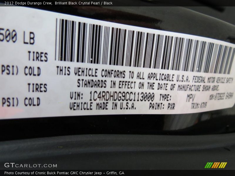Brilliant Black Crystal Pearl / Black 2012 Dodge Durango Crew