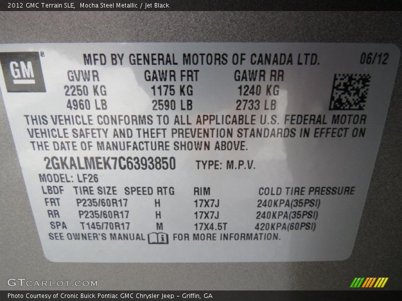 Mocha Steel Metallic / Jet Black 2012 GMC Terrain SLE