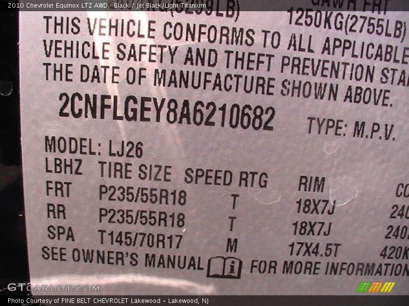 Black / Jet Black/Light Titanium 2010 Chevrolet Equinox LTZ AWD