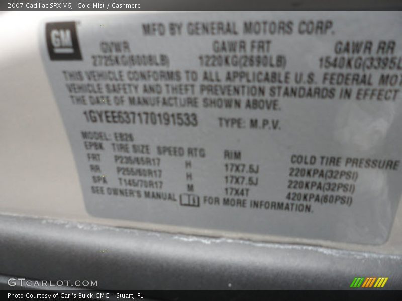 Gold Mist / Cashmere 2007 Cadillac SRX V6