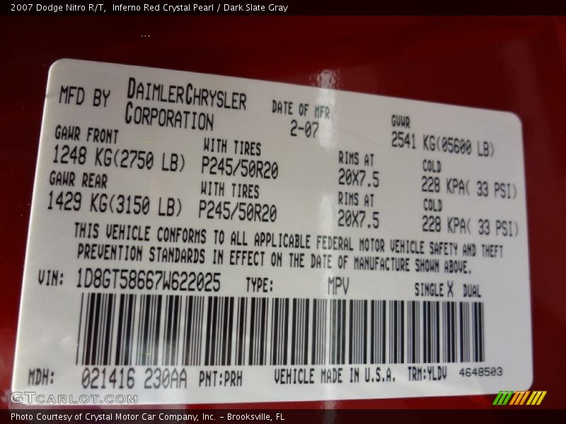 Inferno Red Crystal Pearl / Dark Slate Gray 2007 Dodge Nitro R/T
