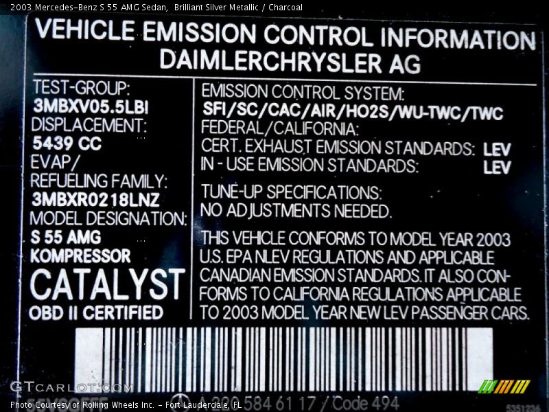 Brilliant Silver Metallic / Charcoal 2003 Mercedes-Benz S 55 AMG Sedan