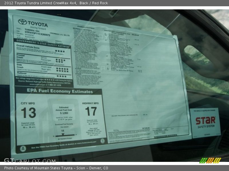 Black / Red Rock 2012 Toyota Tundra Limited CrewMax 4x4