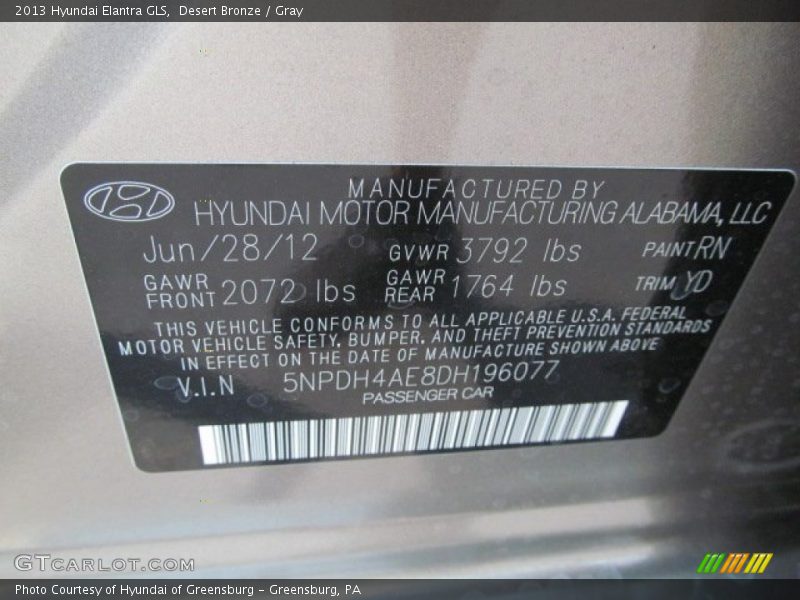 Desert Bronze / Gray 2013 Hyundai Elantra GLS