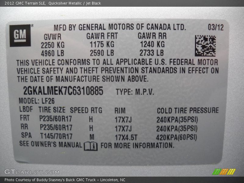 Quicksilver Metallic / Jet Black 2012 GMC Terrain SLE