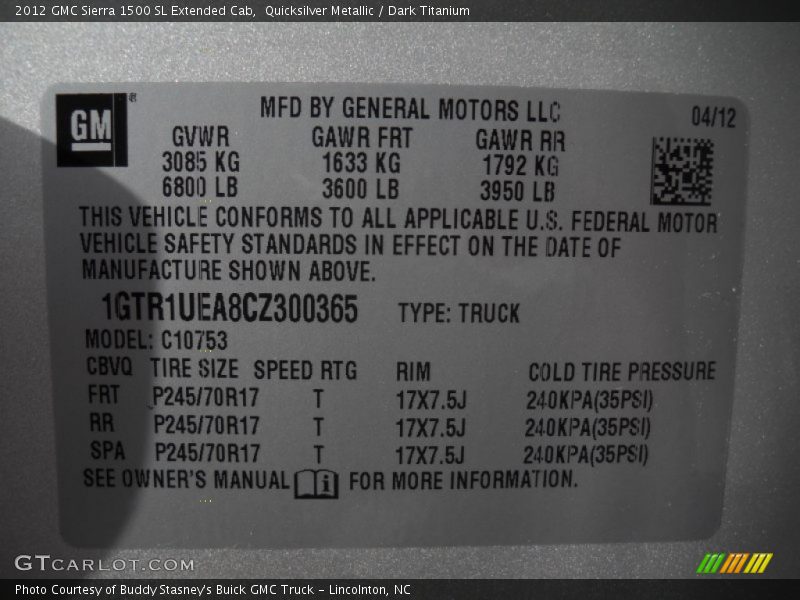 Quicksilver Metallic / Dark Titanium 2012 GMC Sierra 1500 SL Extended Cab