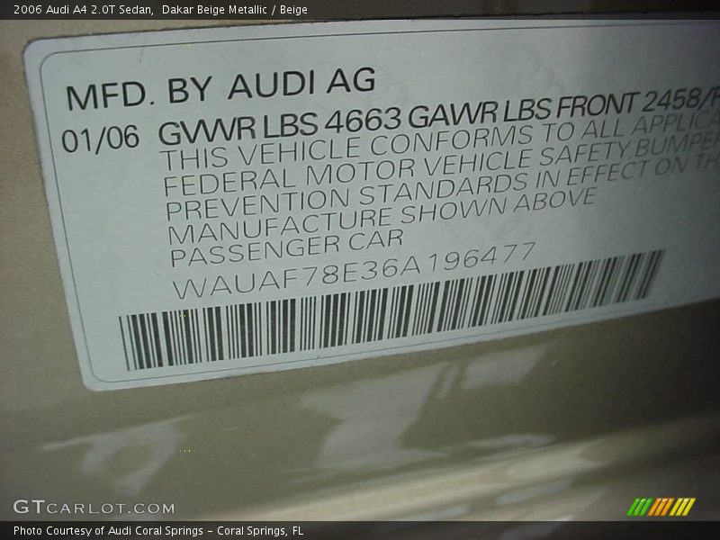 Dakar Beige Metallic / Beige 2006 Audi A4 2.0T Sedan