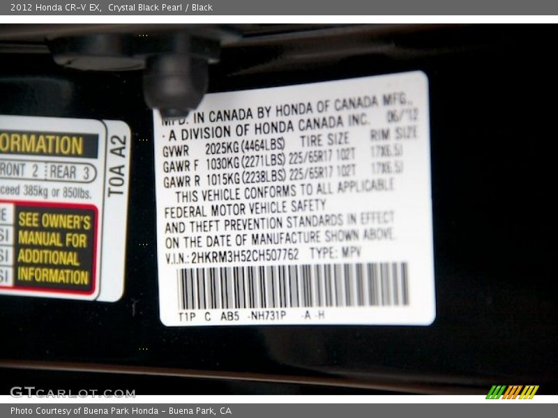 Crystal Black Pearl / Black 2012 Honda CR-V EX