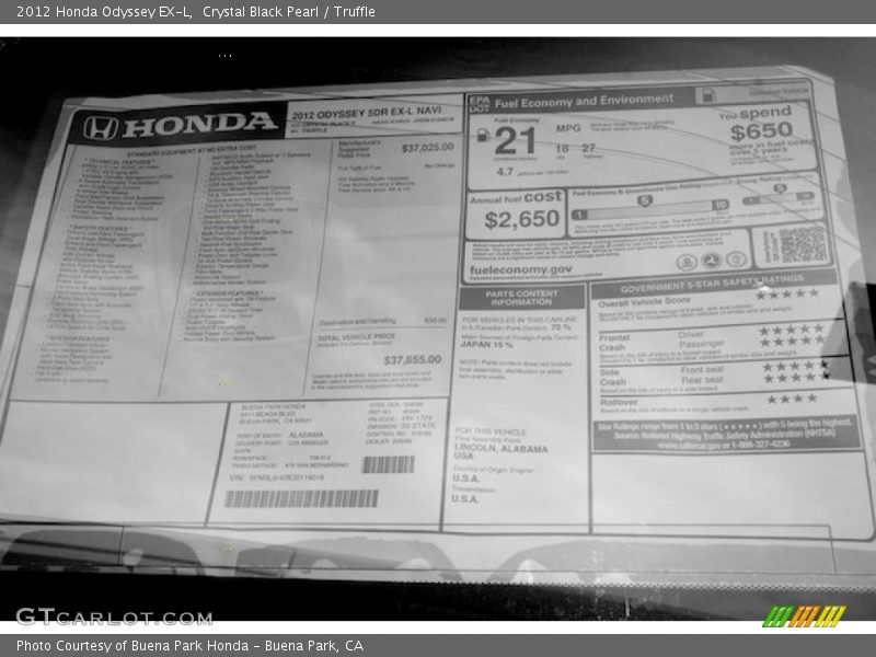 Crystal Black Pearl / Truffle 2012 Honda Odyssey EX-L