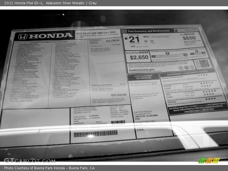 Alabaster Silver Metallic / Gray 2012 Honda Pilot EX-L
