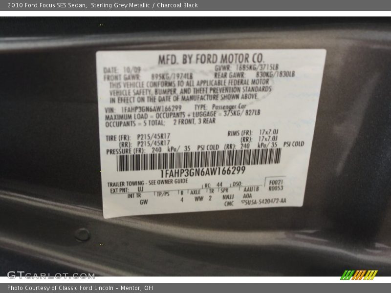 2010 Focus SES Sedan Sterling Grey Metallic Color Code UJ