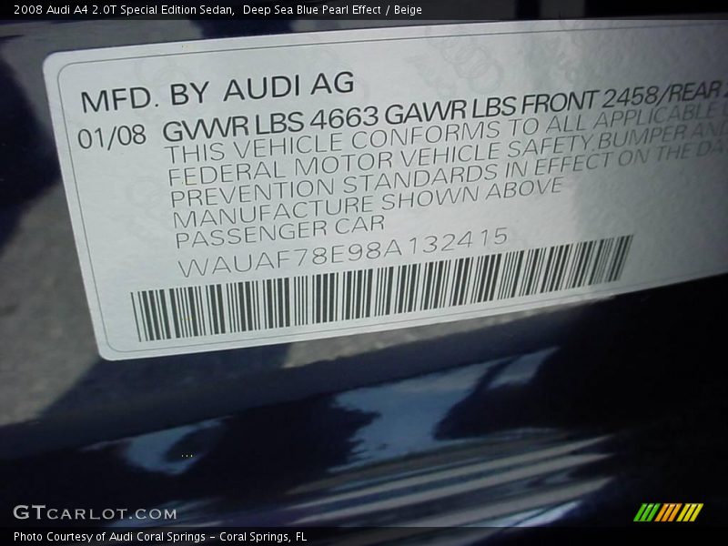 Deep Sea Blue Pearl Effect / Beige 2008 Audi A4 2.0T Special Edition Sedan