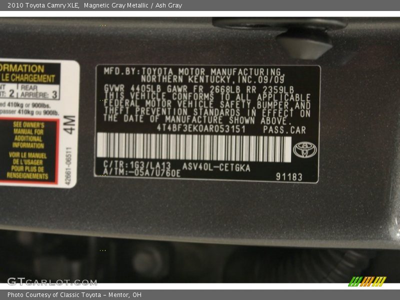 Magnetic Gray Metallic / Ash Gray 2010 Toyota Camry XLE