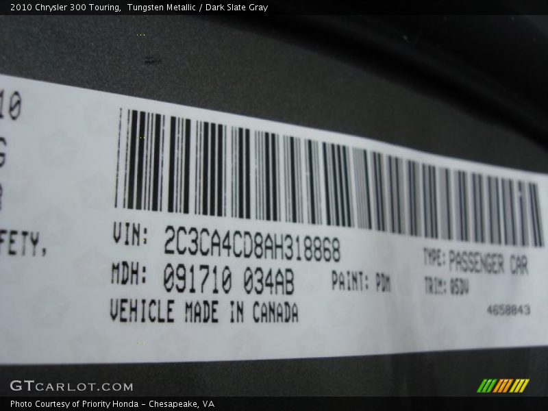 Tungsten Metallic / Dark Slate Gray 2010 Chrysler 300 Touring