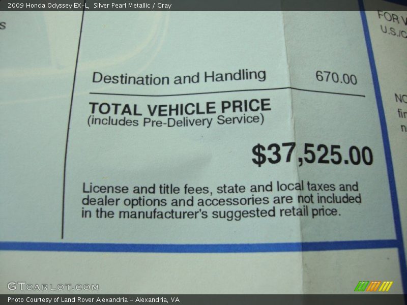 Silver Pearl Metallic / Gray 2009 Honda Odyssey EX-L