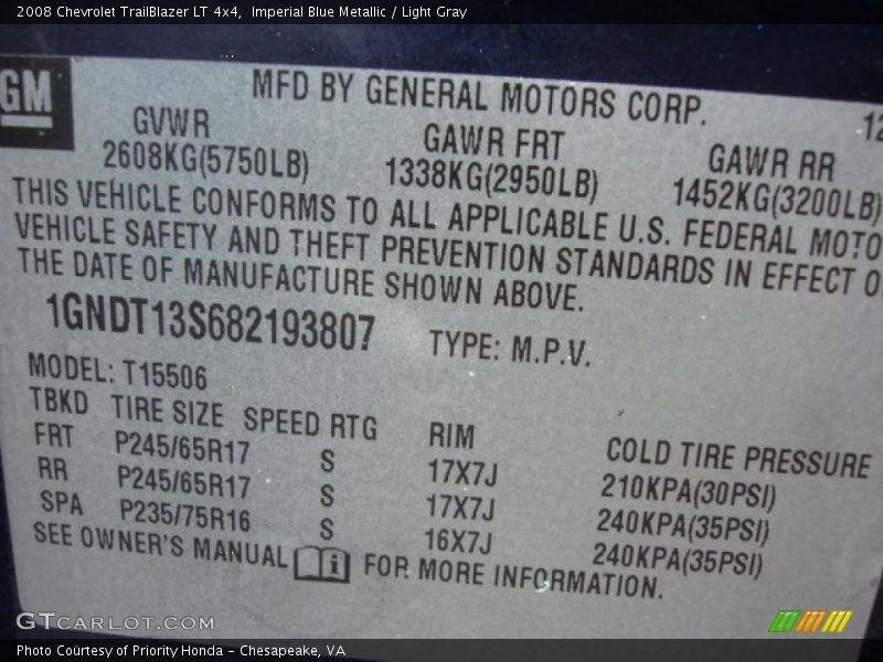 Imperial Blue Metallic / Light Gray 2008 Chevrolet TrailBlazer LT 4x4