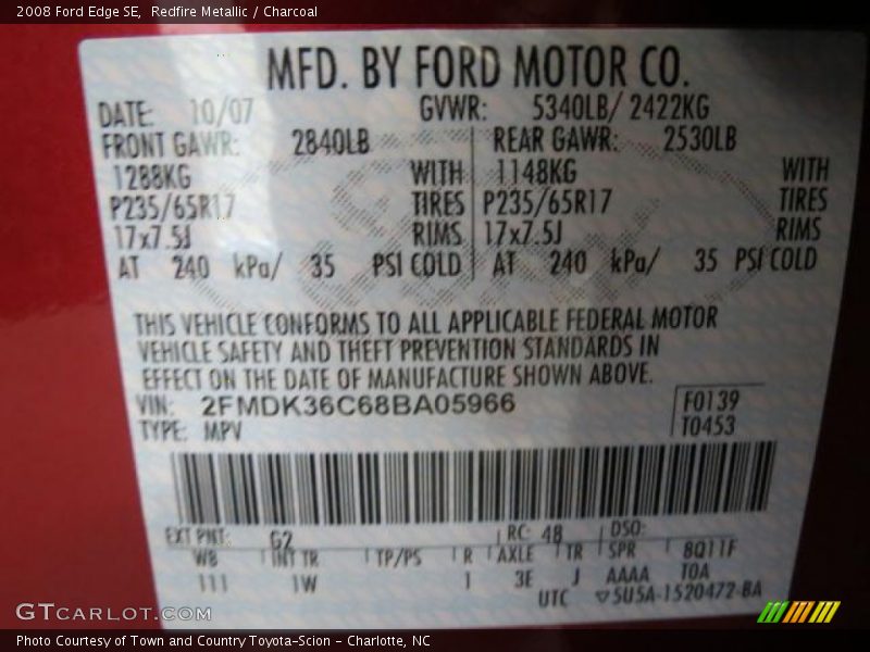 Redfire Metallic / Charcoal 2008 Ford Edge SE
