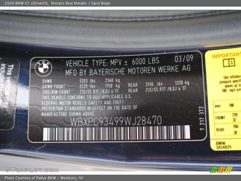 Monaco Blue Metallic / Sand Beige 2009 BMW X3 xDrive30i