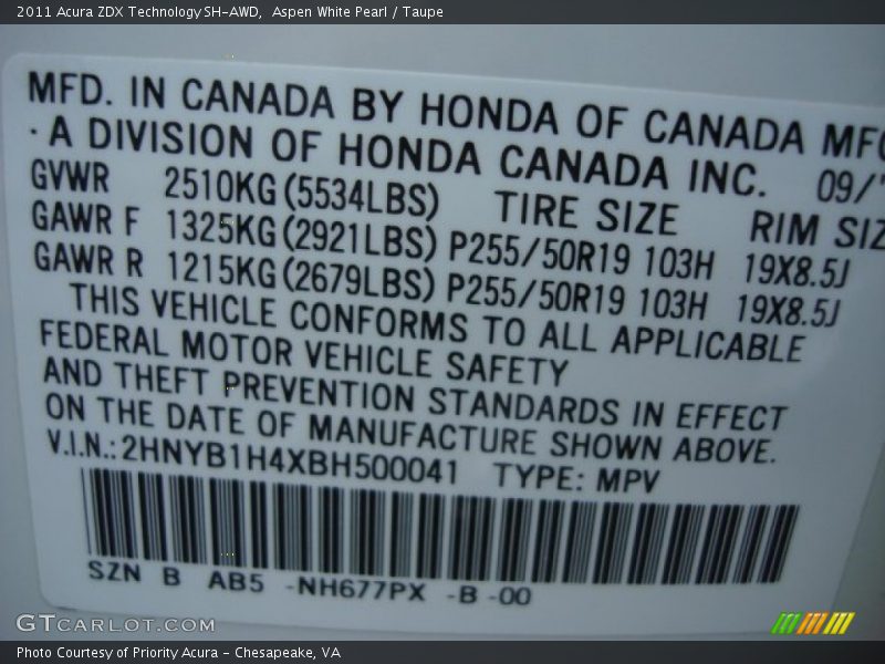 NH677PX - 2011 Acura ZDX Technology SH-AWD