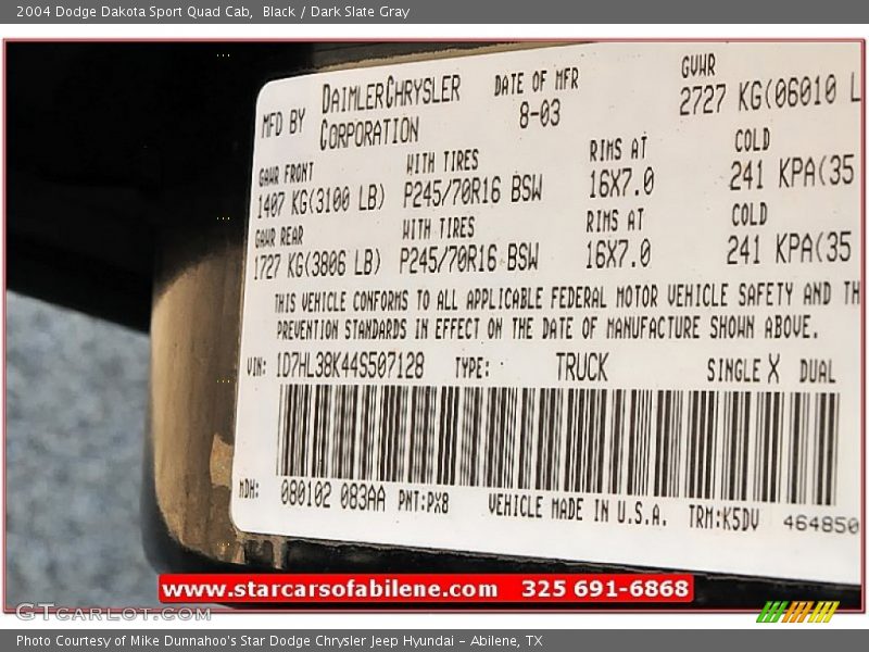 Black / Dark Slate Gray 2004 Dodge Dakota Sport Quad Cab