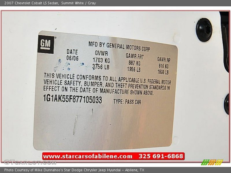 Summit White / Gray 2007 Chevrolet Cobalt LS Sedan