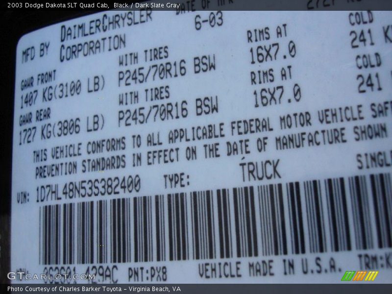 Black / Dark Slate Gray 2003 Dodge Dakota SLT Quad Cab