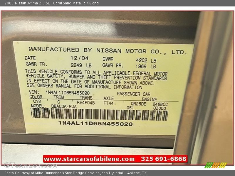 Coral Sand Metallic / Blond 2005 Nissan Altima 2.5 SL