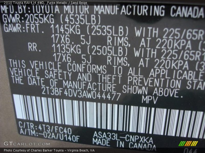 Pyrite Metallic / Sand Beige 2010 Toyota RAV4 I4 4WD