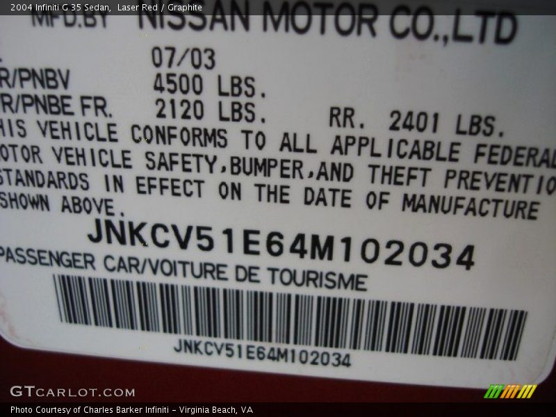 Laser Red / Graphite 2004 Infiniti G 35 Sedan
