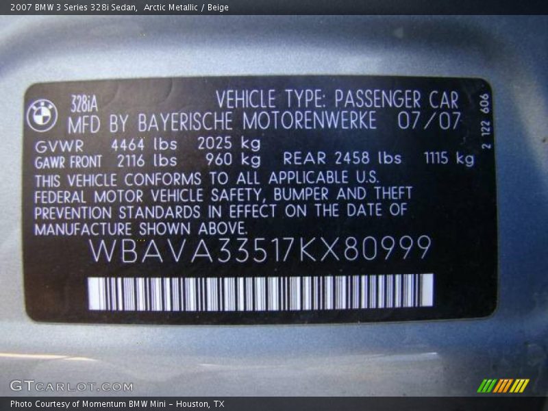 Arctic Metallic / Beige 2007 BMW 3 Series 328i Sedan