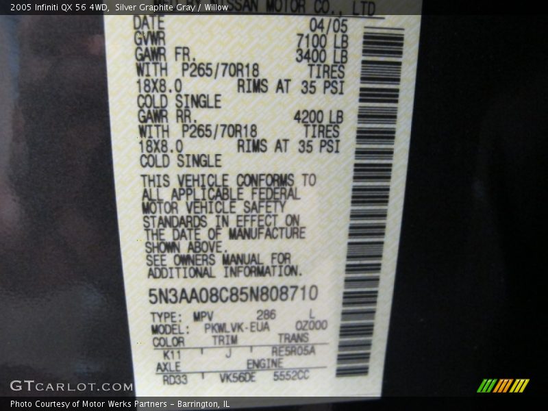 Silver Graphite Gray / Willow 2005 Infiniti QX 56 4WD