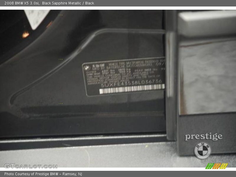 Black Sapphire Metallic / Black 2008 BMW X5 3.0si