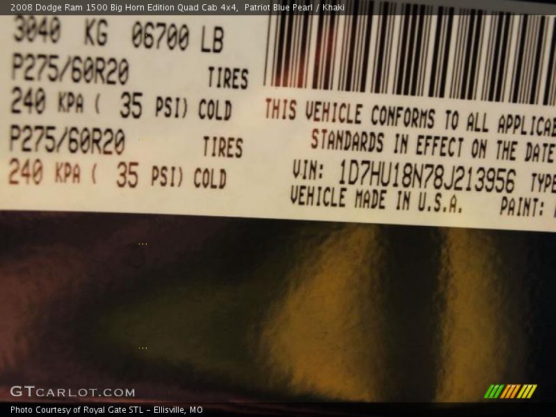 Patriot Blue Pearl / Khaki 2008 Dodge Ram 1500 Big Horn Edition Quad Cab 4x4